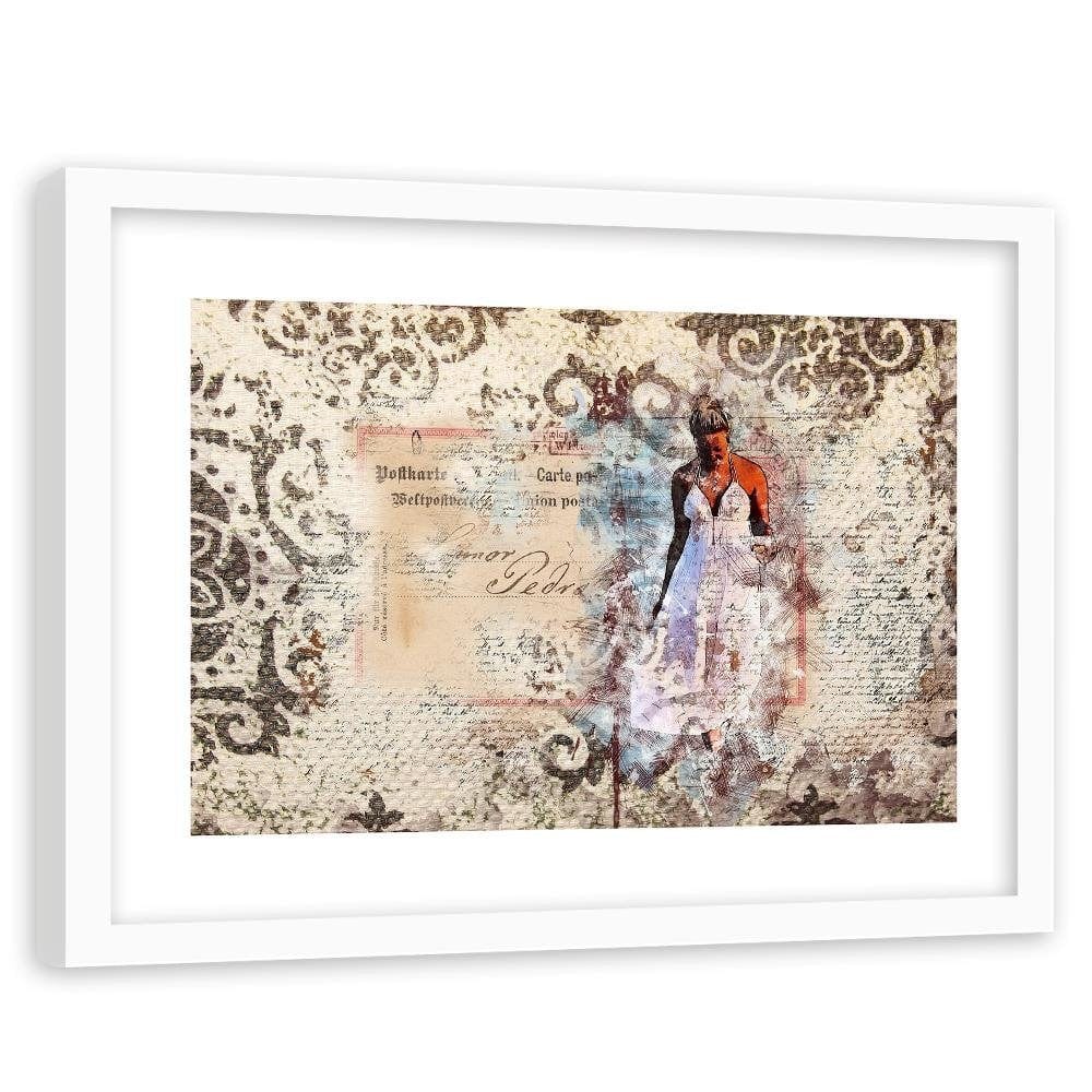 Glezna baltā rāmī - Woman In White Dress Home Trends DECO
