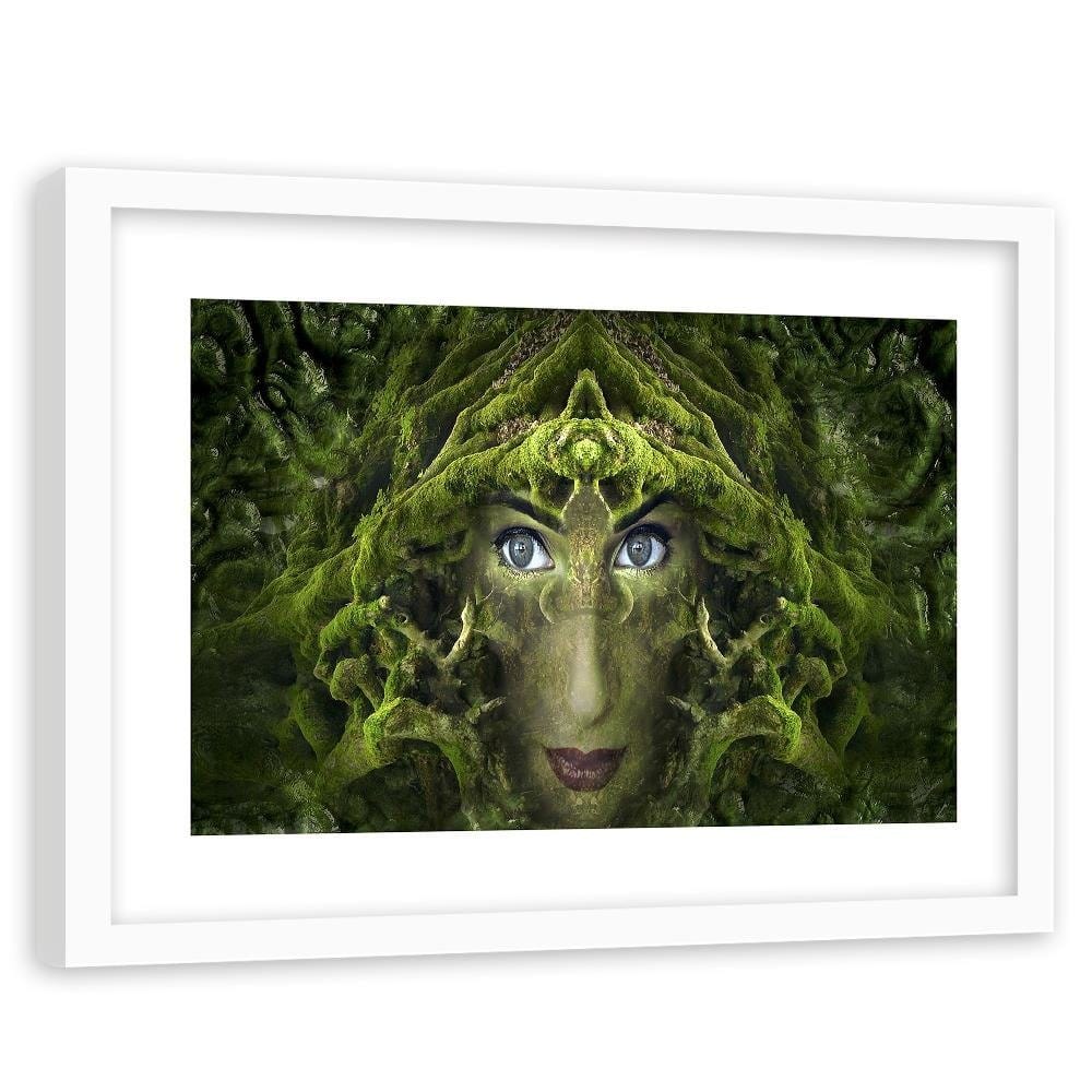 Glezna baltā rāmī - Woman's Face In Moss Fantasy Home Trends DECO