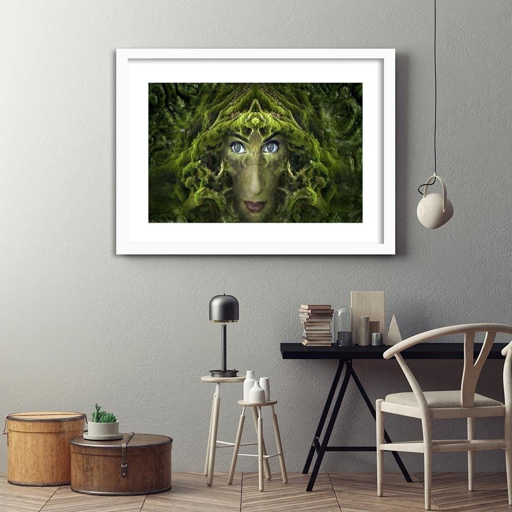 Glezna baltā rāmī - Woman's Face In Moss Fantasy Home Trends DECO