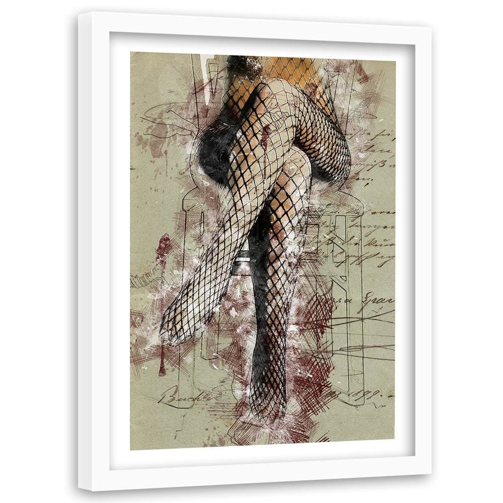 Glezna baltā rāmī - Woman's Legs In Fishnets Abstraction Home Trends DECO