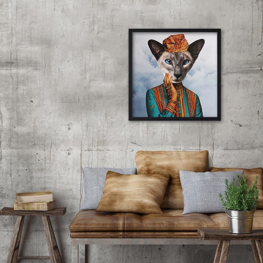 Glezna baltā rāmī - Woman With A Cat's Head Home Trends DECO