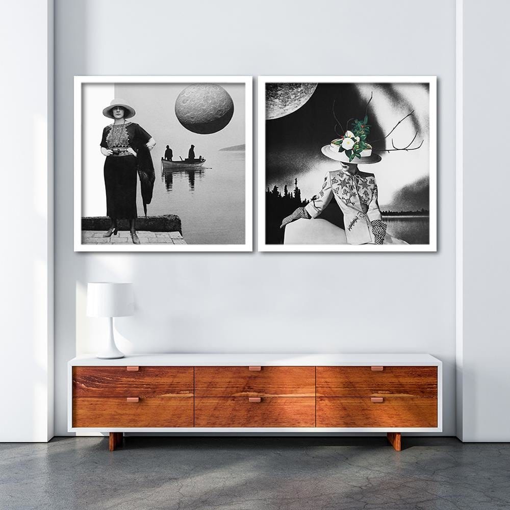 Glezna baltā rāmī - Woman With Binoculars Home Trends DECO