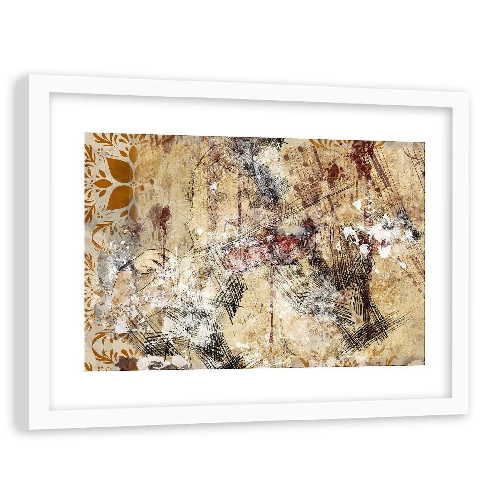 Glezna baltā rāmī - Woman With Violin Abstraction Home Trends DECO