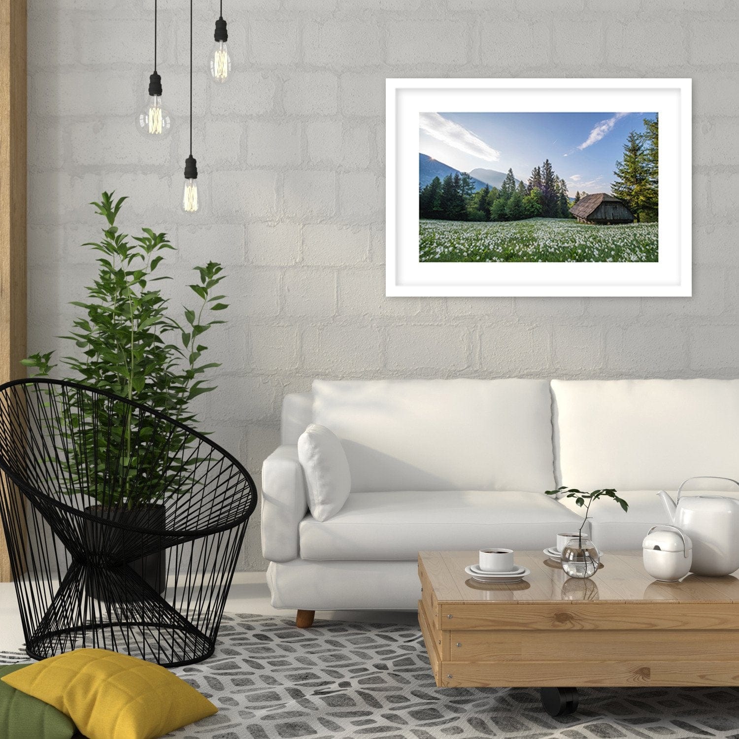 Glezna baltā rāmī - Wooden House In The Midst Of Tears Home Trends DECO