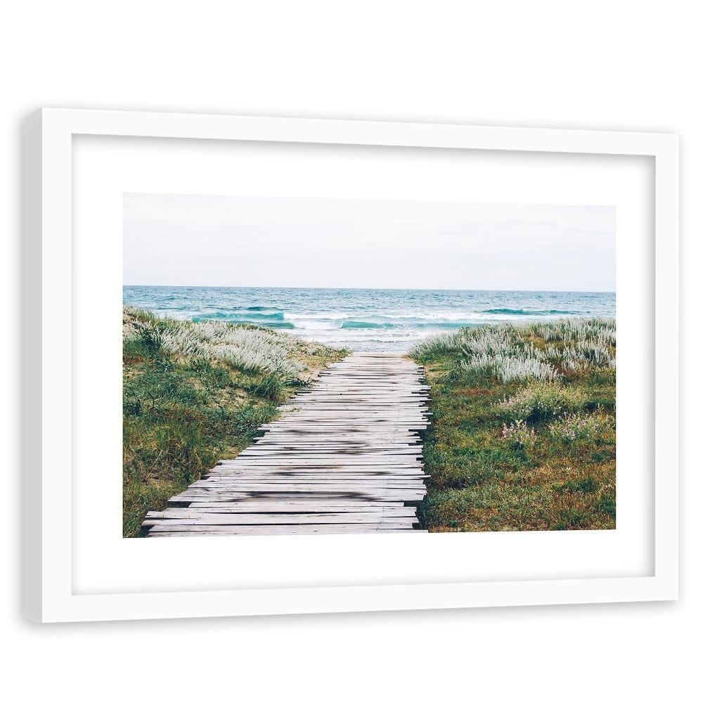 Glezna baltā rāmī - Wooden Path To The Seas Home Trends DECO