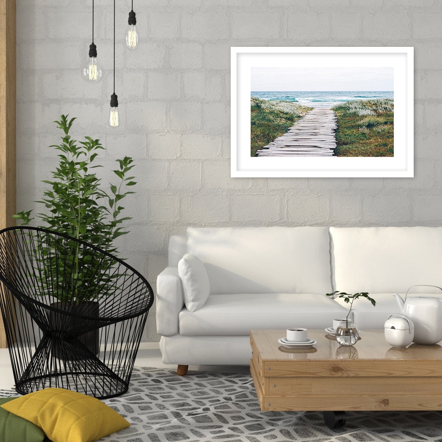 Glezna baltā rāmī - Wooden Path To The Seas Home Trends DECO