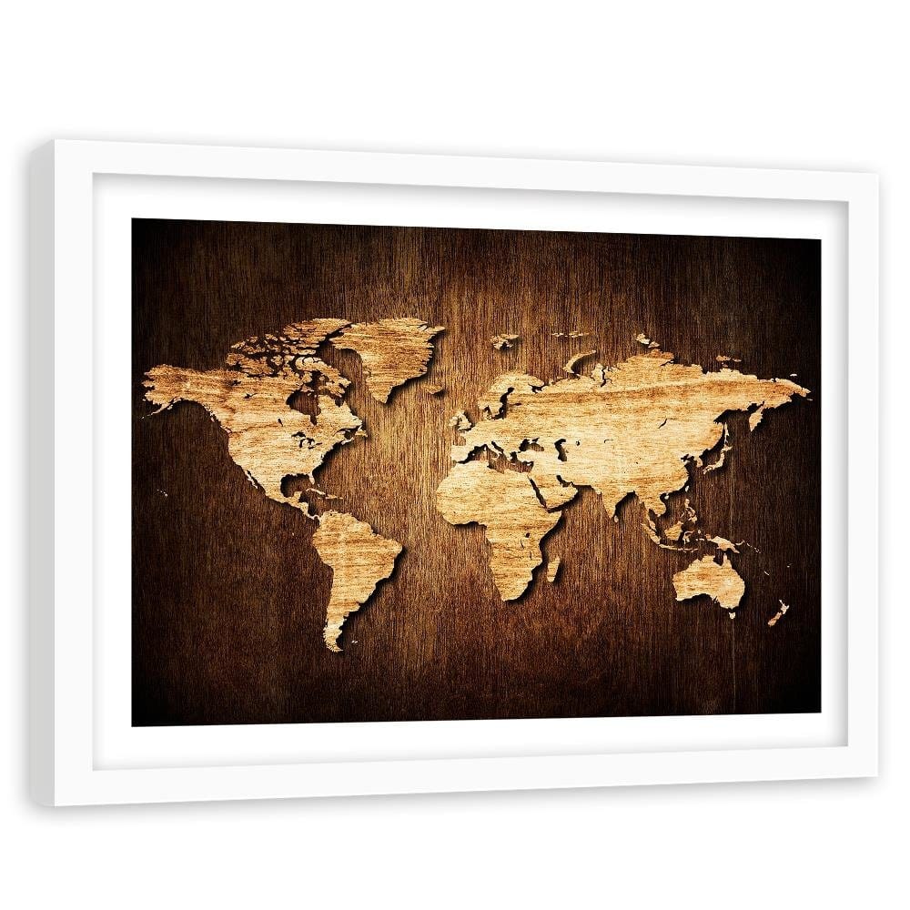 Glezna baltā rāmī - Wooden World Map Home Trends DECO