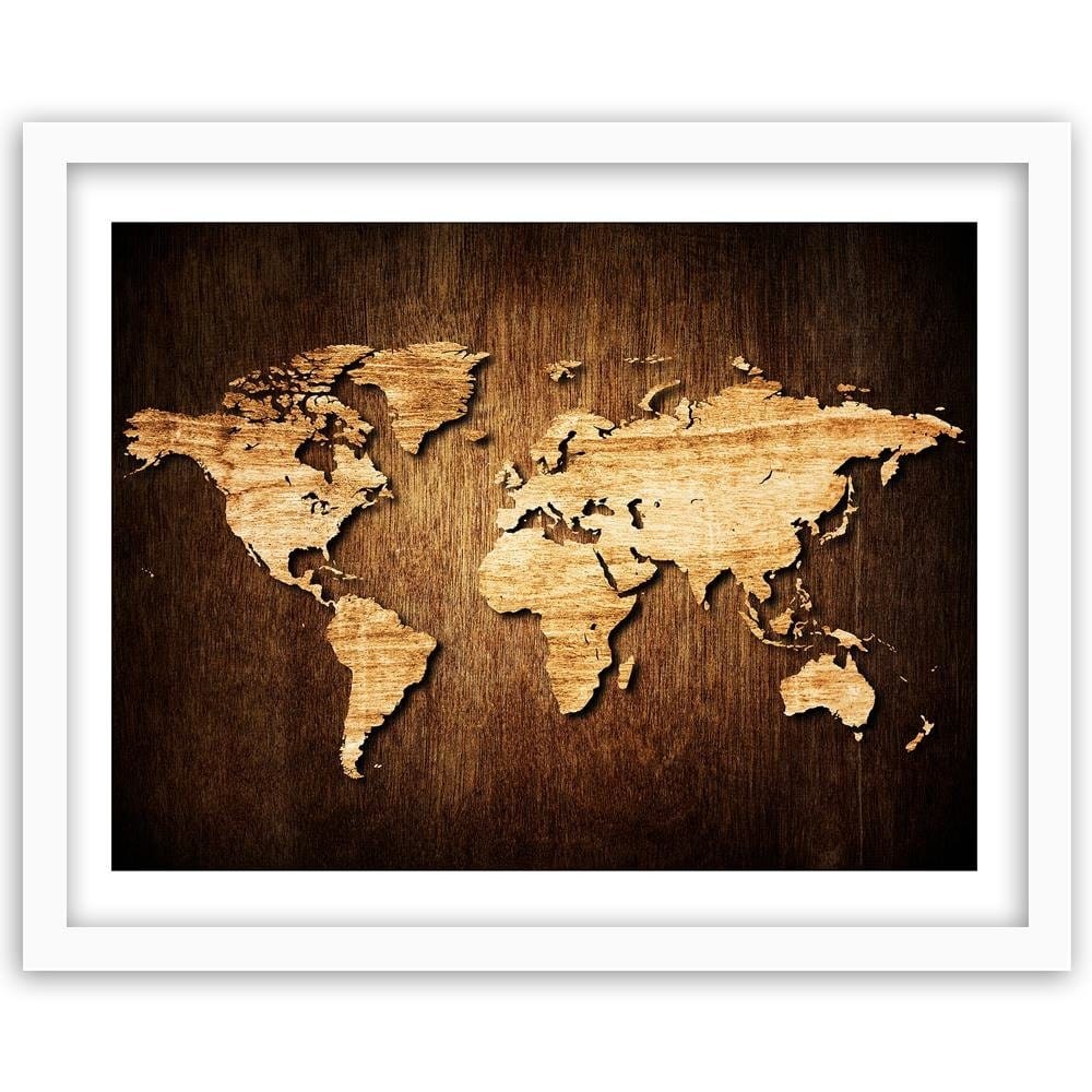 Glezna baltā rāmī - Wooden World Map Home Trends DECO