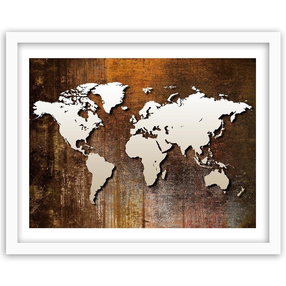 Glezna baltā rāmī - World Map On Wood Home Trends DECO