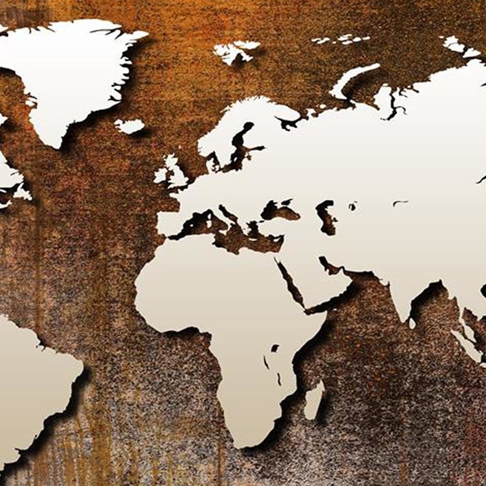 Glezna baltā rāmī - World Map On Wood Home Trends DECO