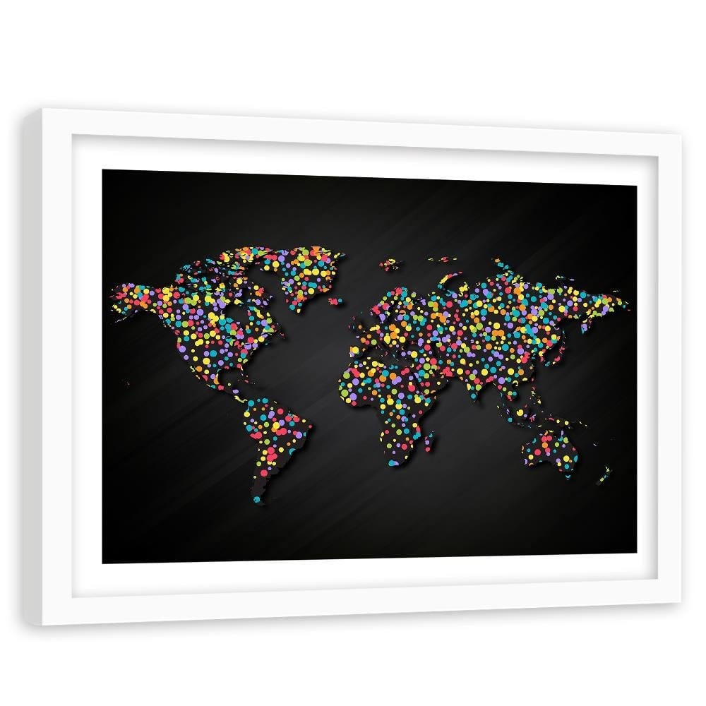 Glezna baltā rāmī - World Map With Colored Dots Home Trends DECO