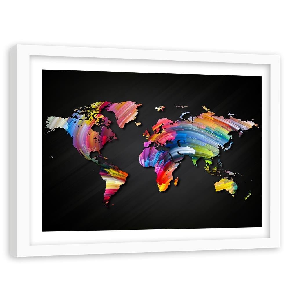 Glezna baltā rāmī - World Map With Different Colors Home Trends DECO