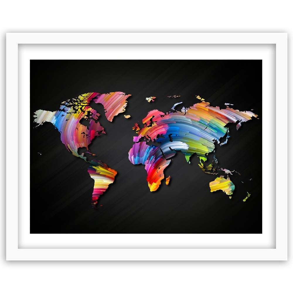 Glezna baltā rāmī - World Map With Different Colors Home Trends DECO