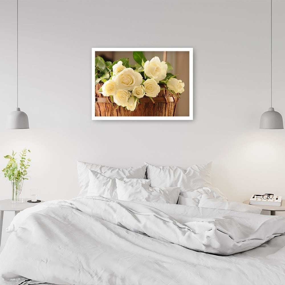 Glezna baltā rāmī - Yellow Flowers In The Basket Home Trends DECO