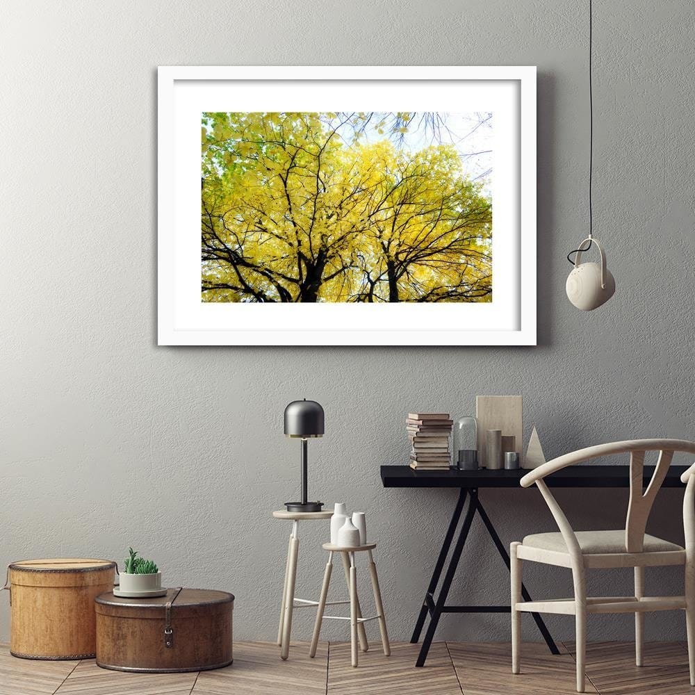Glezna baltā rāmī - Yellow Leaves On A Tree Home Trends DECO