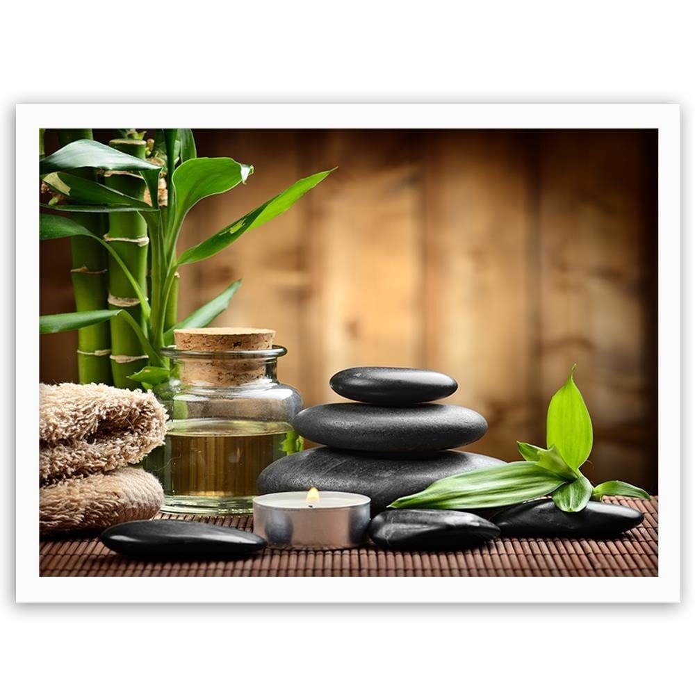 Glezna baltā rāmī - Zen Black Stones And Bamboo Home Trends DECO