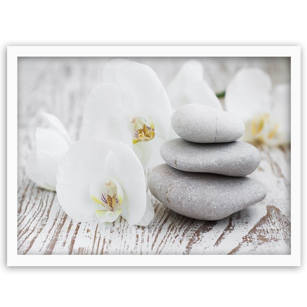 Glezna baltā rāmī - Zen Flowers And Stones Home Trends DECO