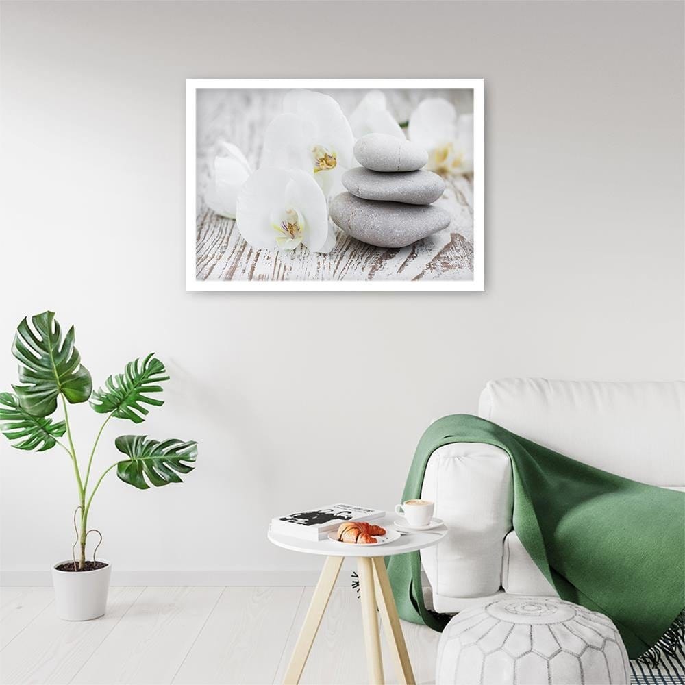 Glezna baltā rāmī - Zen Flowers And Stones Home Trends DECO