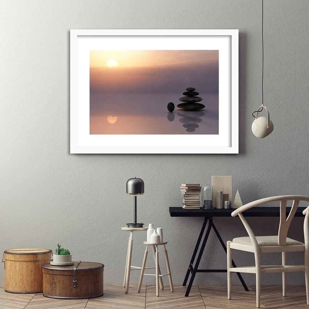 Glezna baltā rāmī - Zen Stones By The Sea Home Trends DECO