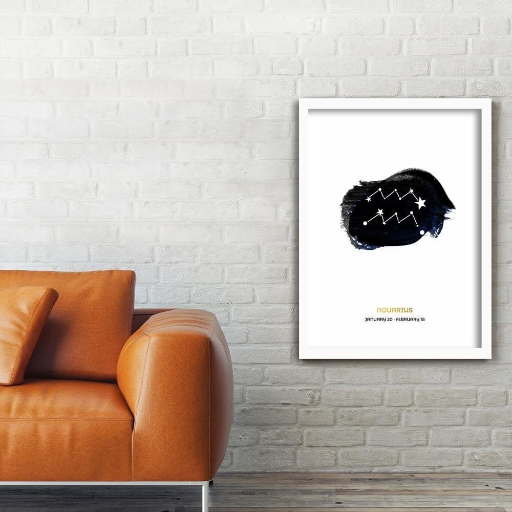 Glezna baltā rāmī - Zodiac Sign Aquarius Home Trends DECO
