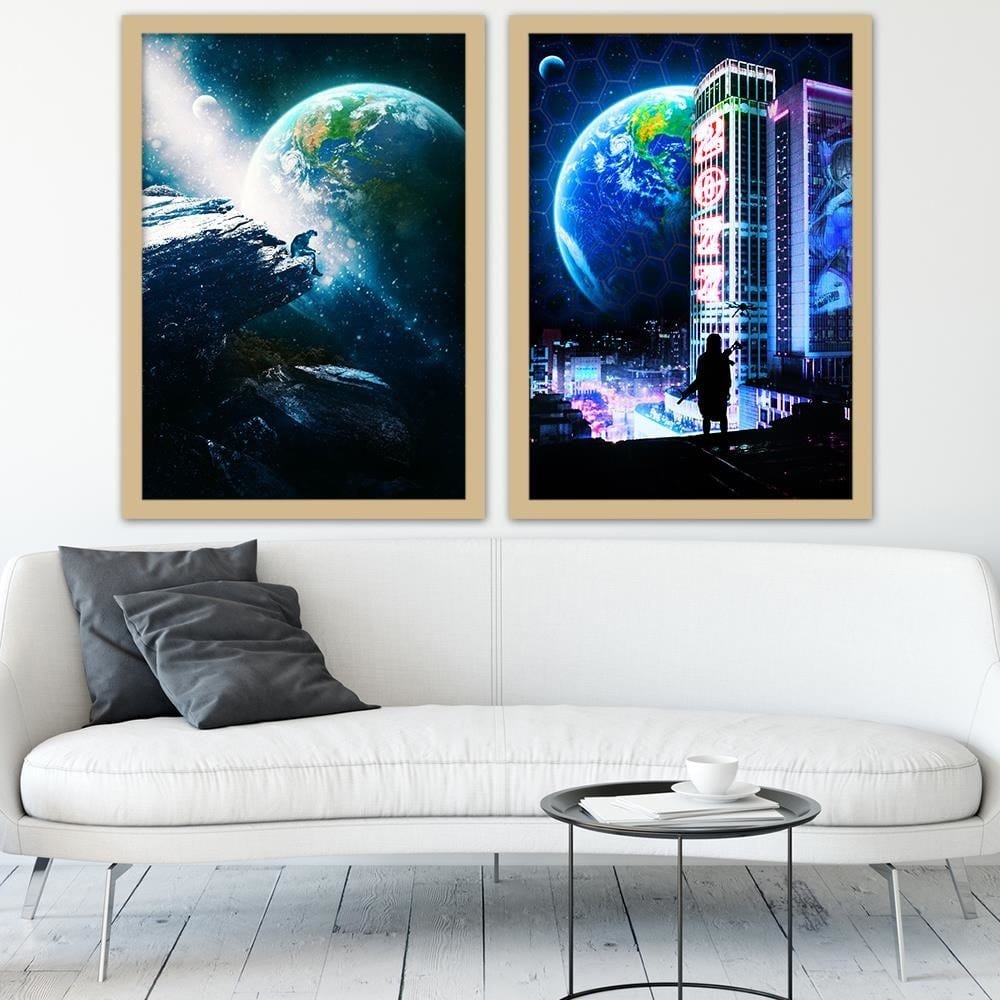 Glezna bēšā rāmī - Abstract Cosmos Blue Home Trends DECO