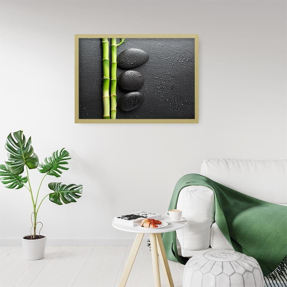 Glezna bēšā rāmī - Bamboos On The Black Stones Home Trends DECO