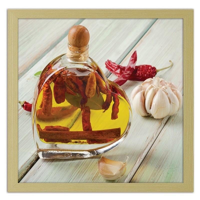 Glezna bēšā rāmī - Bottle of olive oil on a wooden table Home Trends DECO