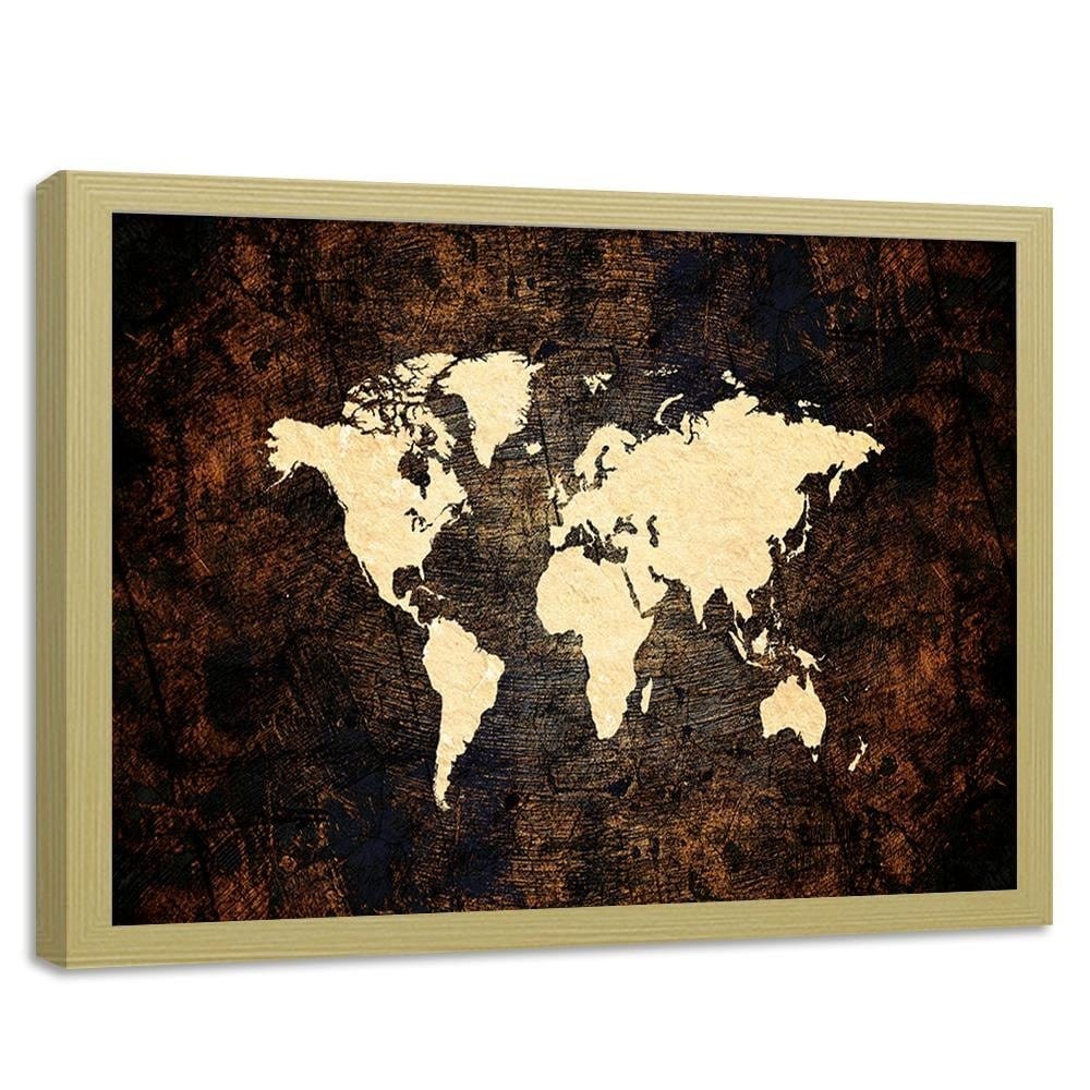 Glezna bēšā rāmī - Brown Map Of The World Home Trends DECO