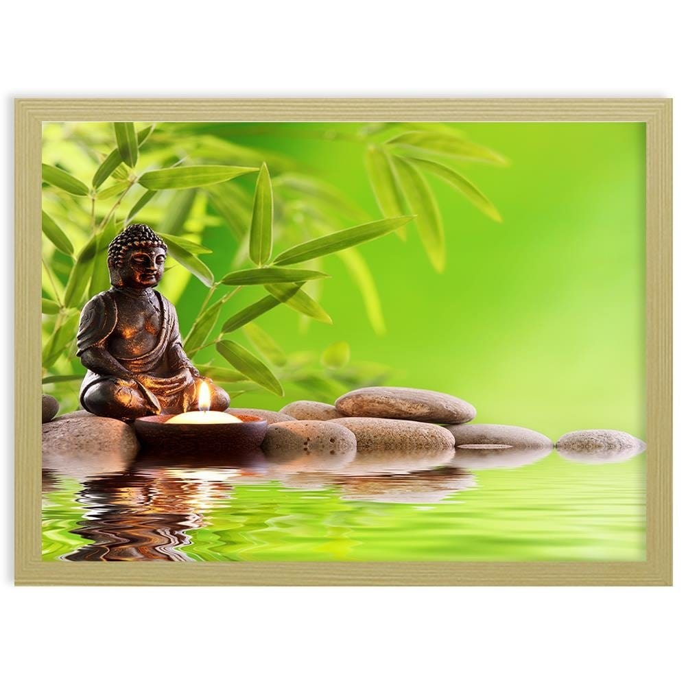 Glezna bēšā rāmī - Budda On The Green Background Home Trends DECO