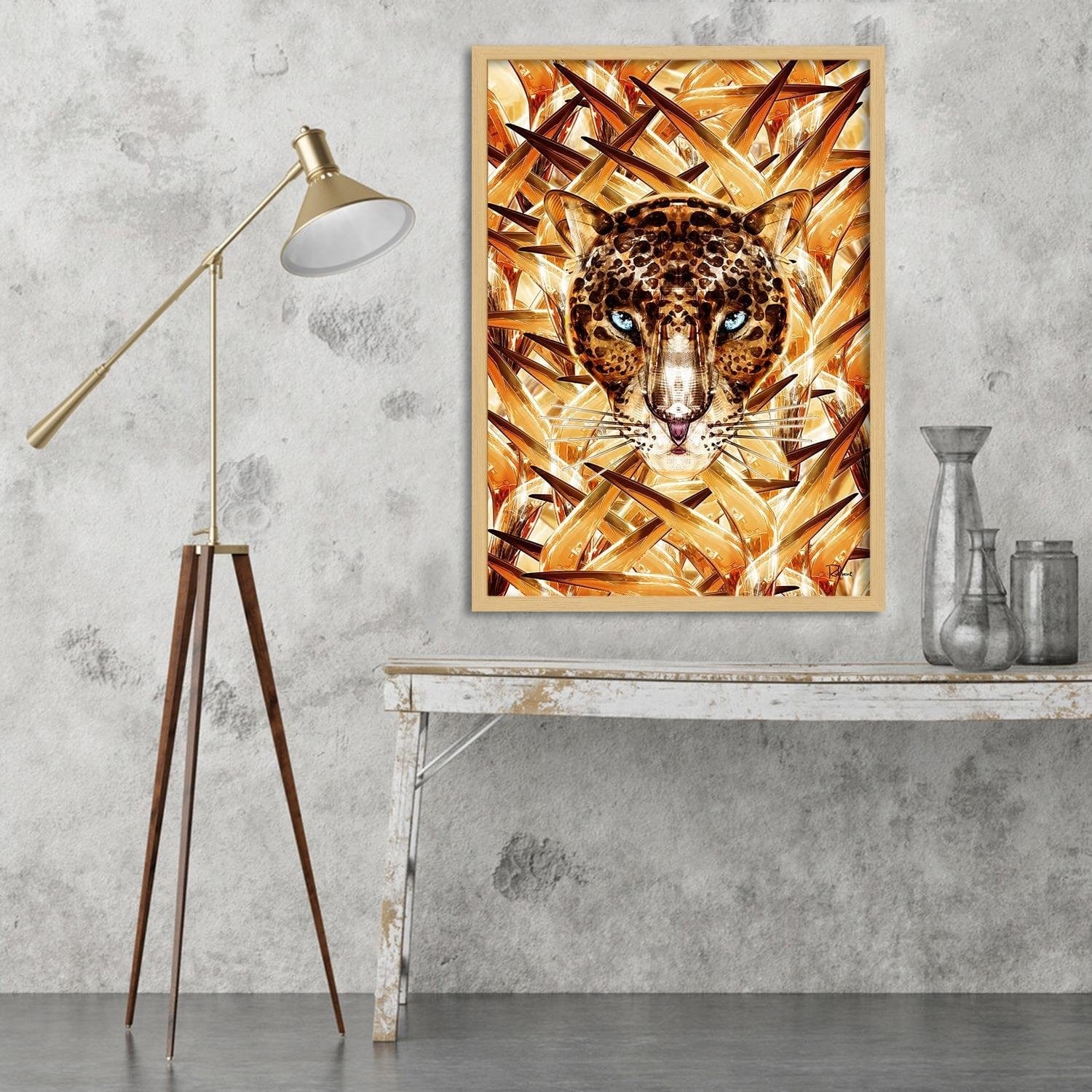 Glezna bēšā rāmī - Cheetah Image Animal Print Orange Home Trends DECO