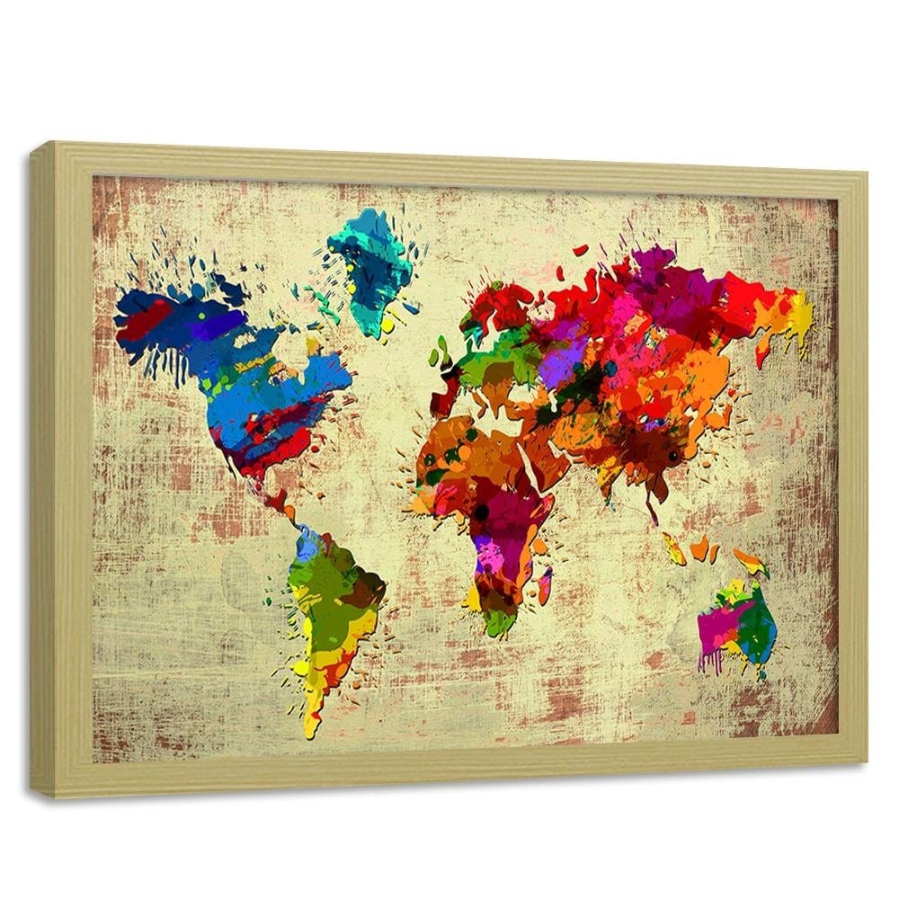 Glezna bēšā rāmī - Colourful Map 2 Home Trends DECO