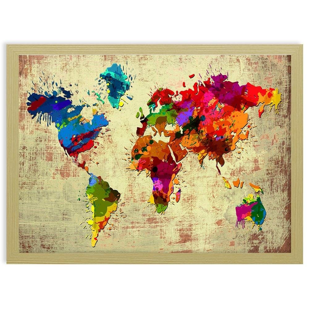 Glezna bēšā rāmī - Colourful Map 2 Home Trends DECO