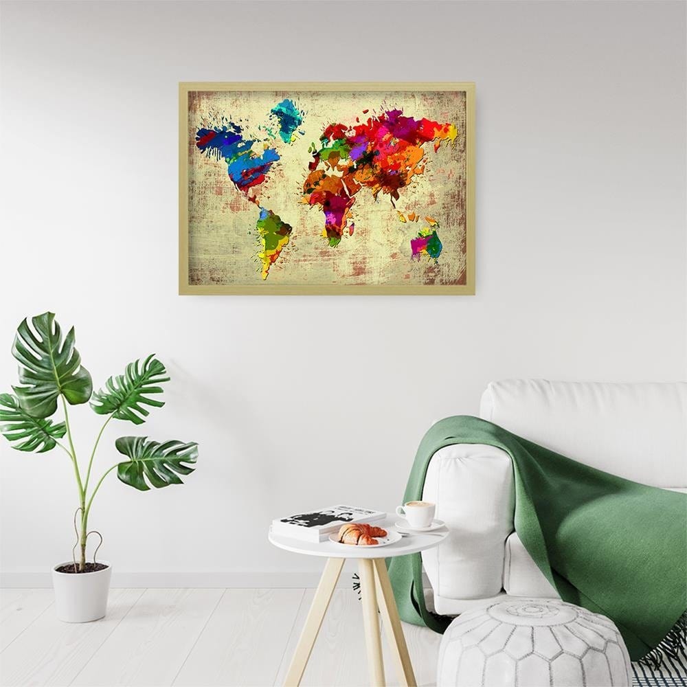 Glezna bēšā rāmī - Colourful Map 2 Home Trends DECO