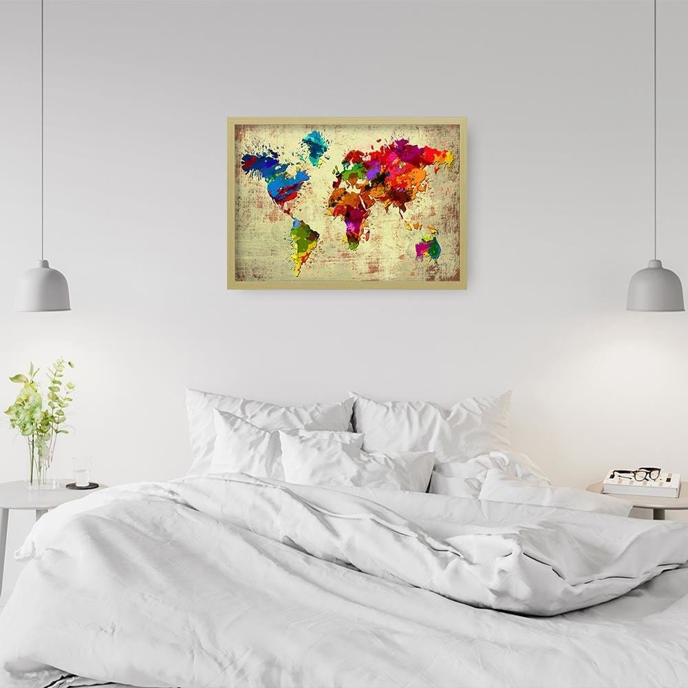 Glezna bēšā rāmī - Colourful Map 2 Home Trends DECO