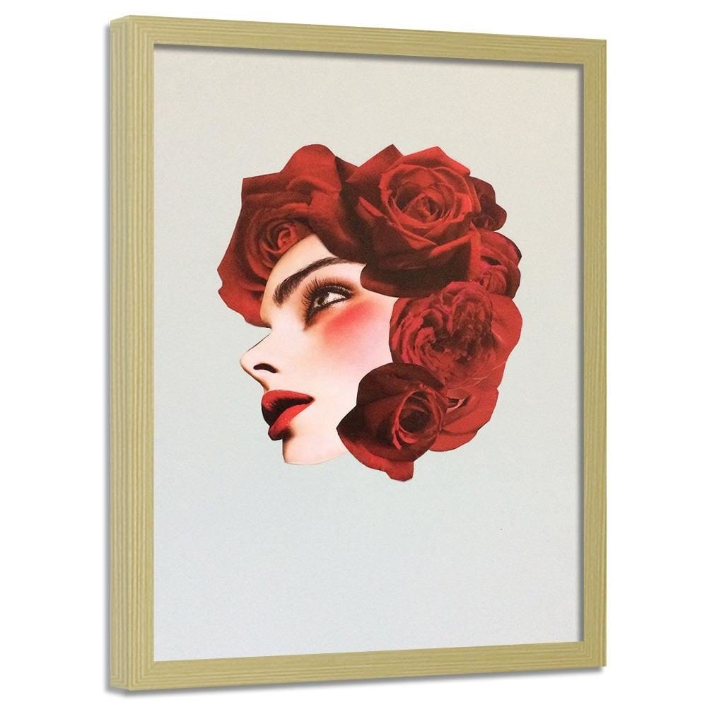 Glezna bēšā rāmī - Creative Flowers Head Image Red Home Trends DECO