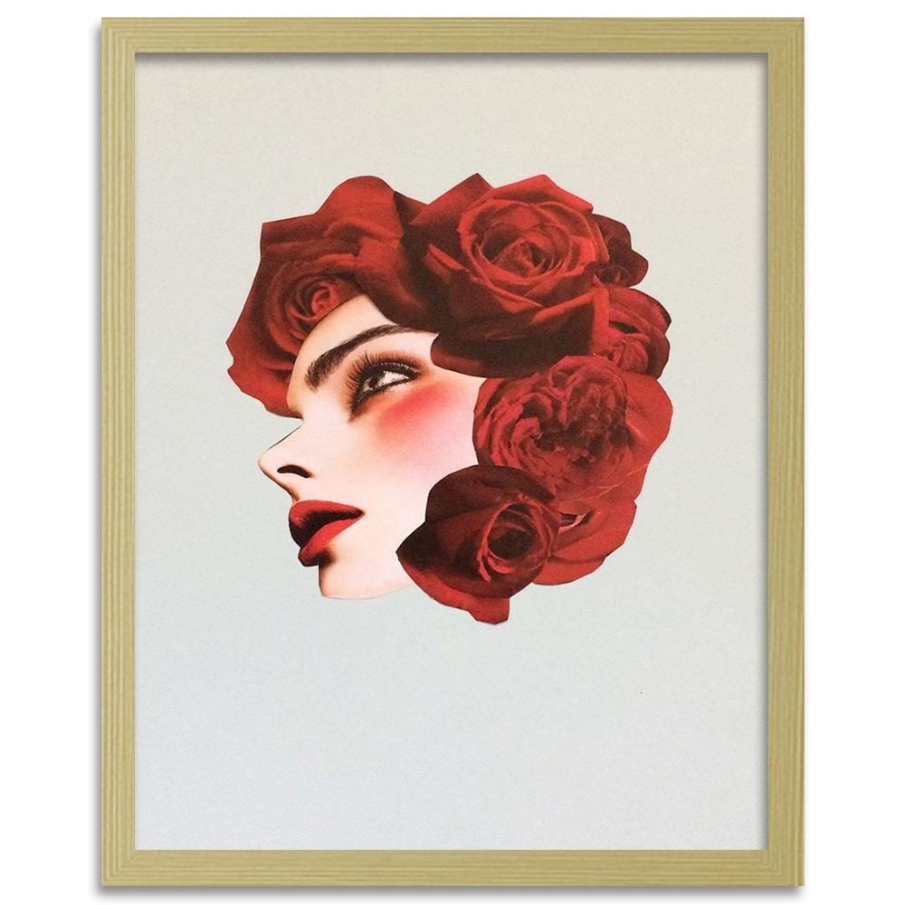 Glezna bēšā rāmī - Creative Flowers Head Image Red Home Trends DECO