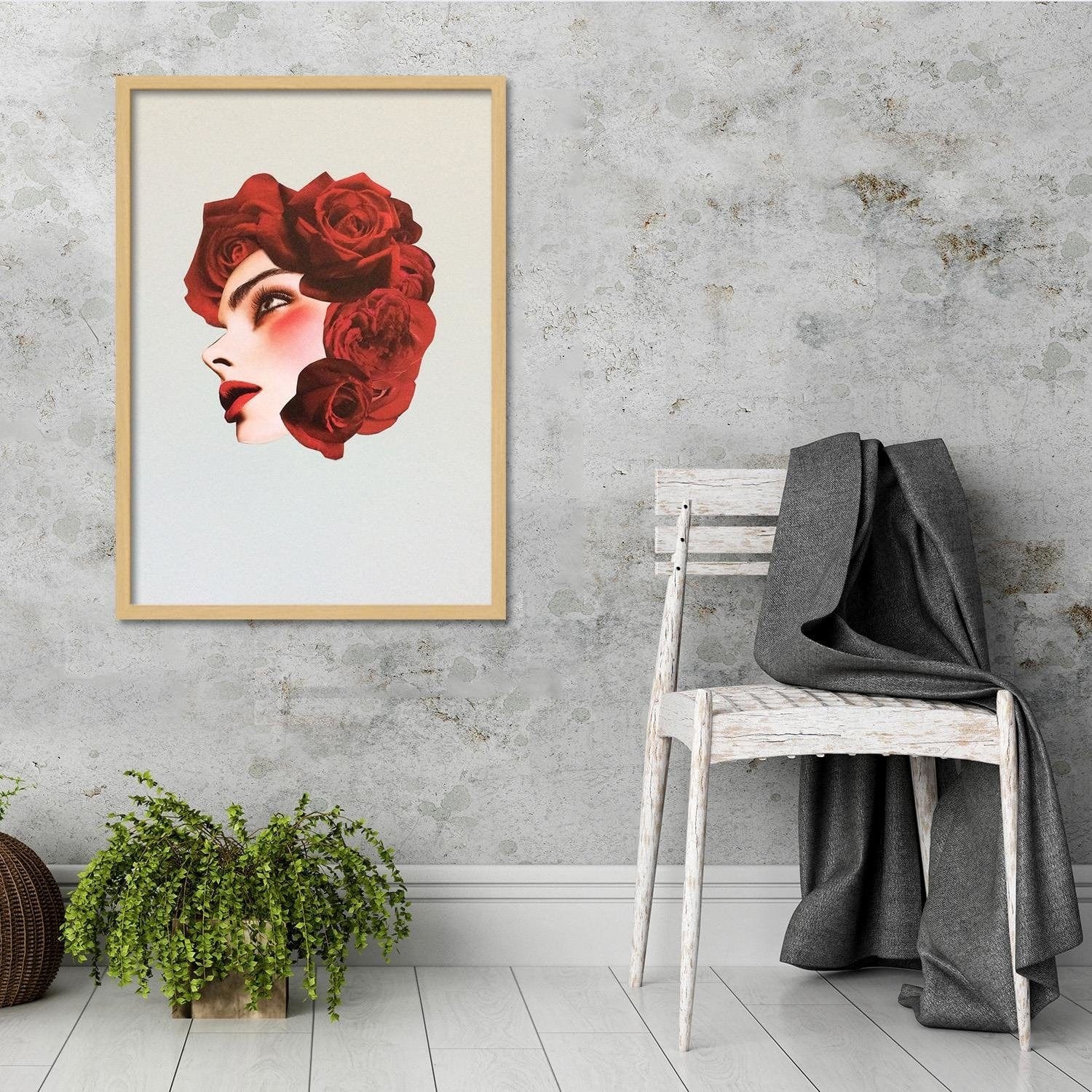 Glezna bēšā rāmī - Creative Flowers Head Image Red Home Trends DECO