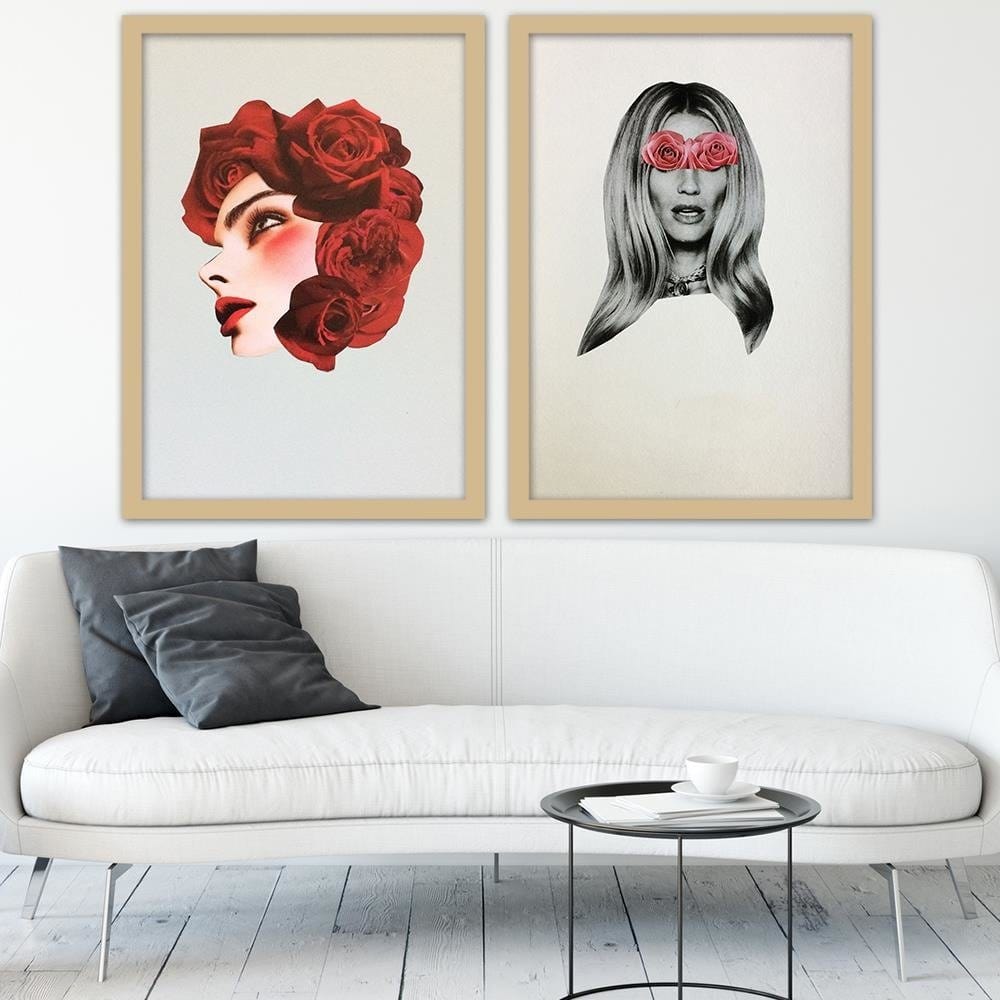 Glezna bēšā rāmī - Creative Flowers Head Image Red Home Trends DECO