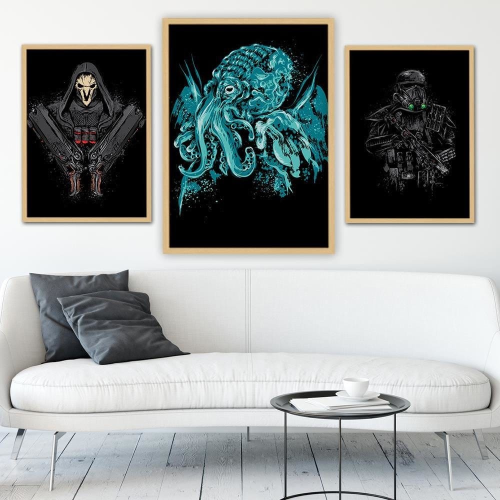 Glezna bēšā rāmī - Cthulhu Pop Art Blue Home Trends DECO