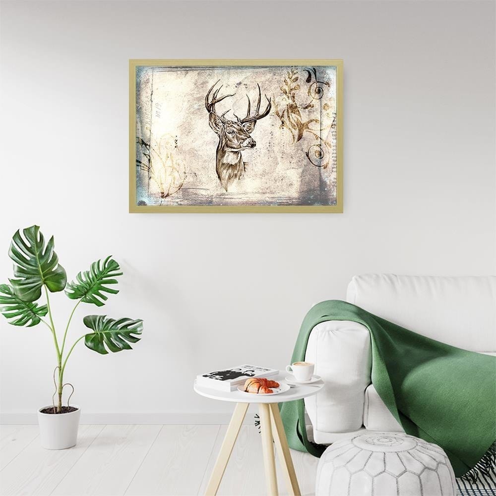 Glezna bēšā rāmī - Deer Portrait Home Trends DECO