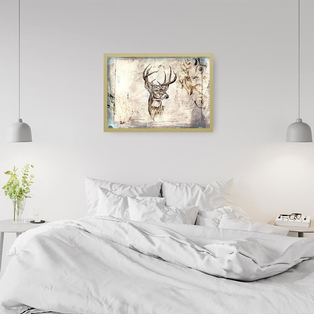Glezna bēšā rāmī - Deer Portrait Home Trends DECO