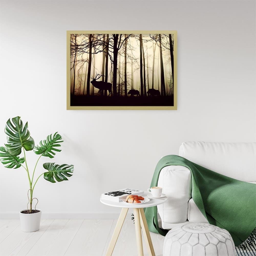 Glezna bēšā rāmī - Deers In The Forest Home Trends DECO