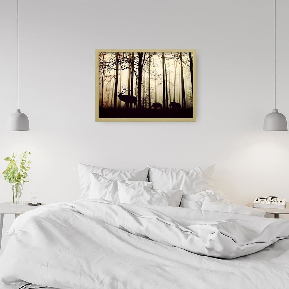 Glezna bēšā rāmī - Deers In The Forest Home Trends DECO