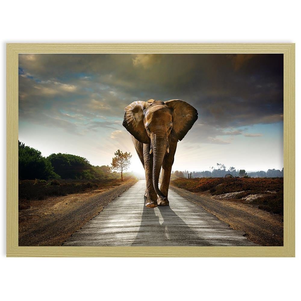 Glezna bēšā rāmī - Elephant On The Road Home Trends DECO