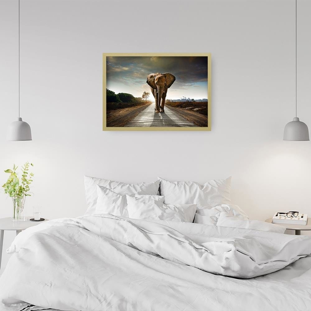 Glezna bēšā rāmī - Elephant On The Road Home Trends DECO