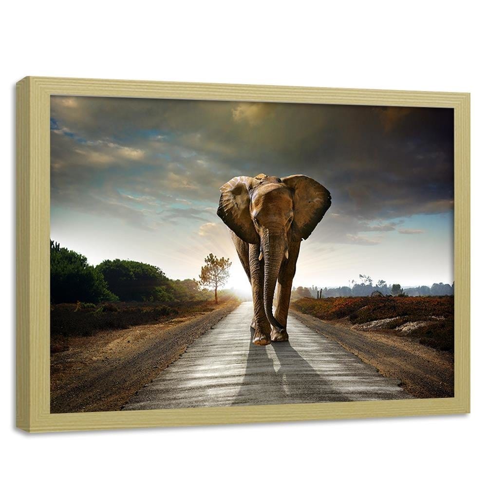Glezna bēšā rāmī - Elephant On The Road Home Trends DECO