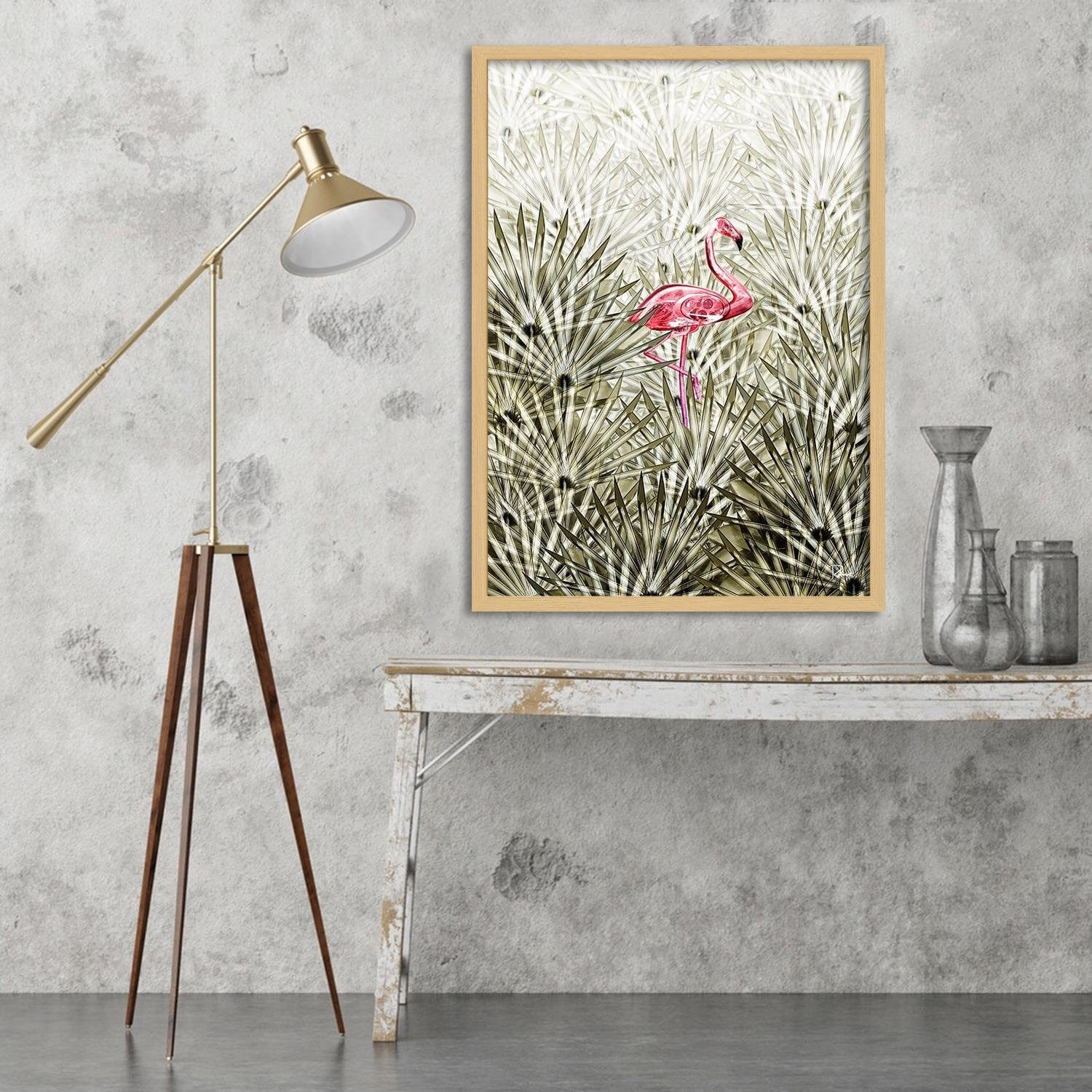 Glezna bēšā rāmī - Flamingo Digital Pink Home Trends DECO