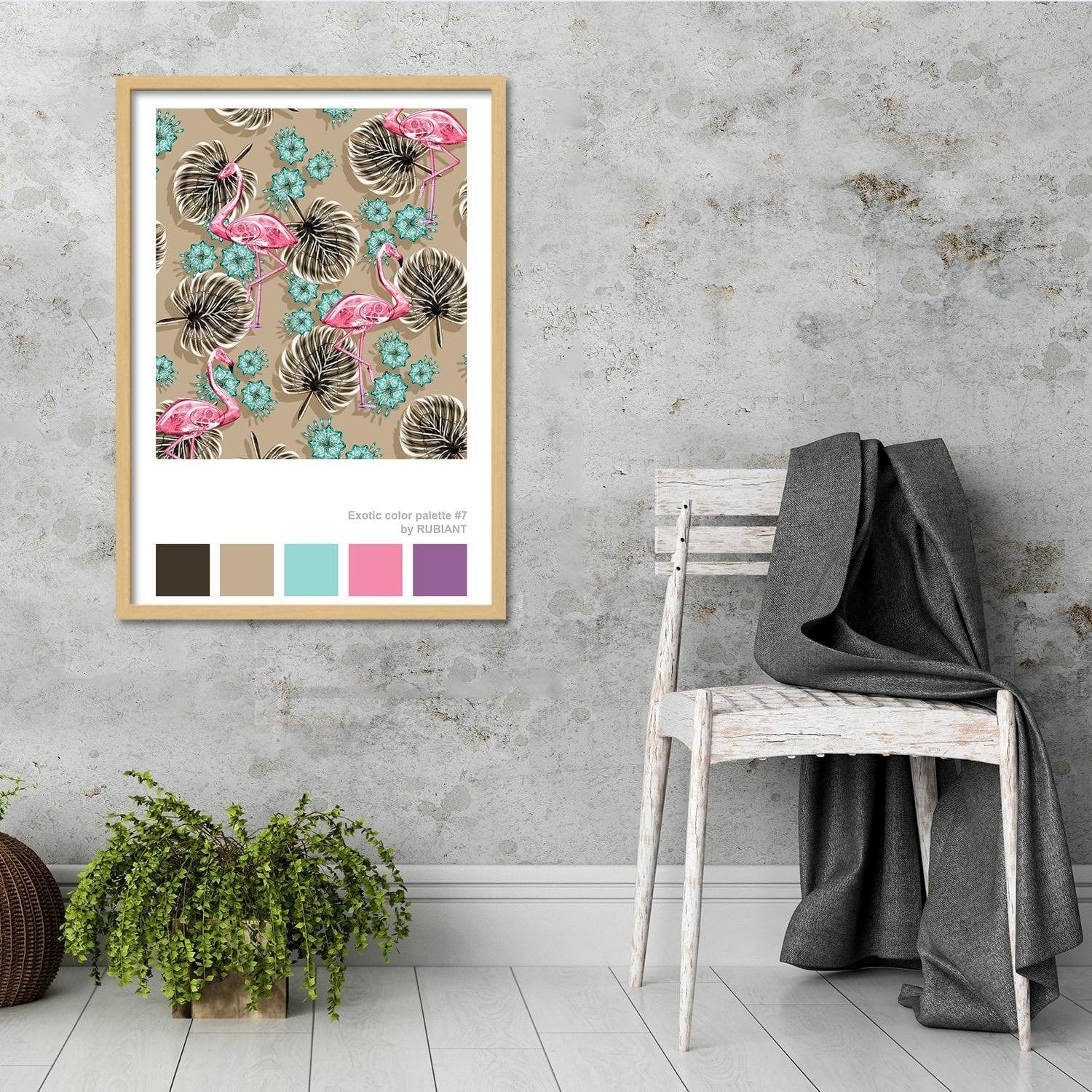 Glezna bēšā rāmī - Flamingos Brown Home Trends DECO