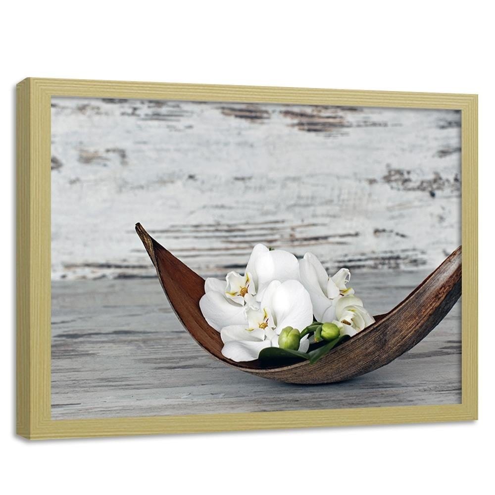 Glezna bēšā rāmī - Flower On The Wood Home Trends DECO