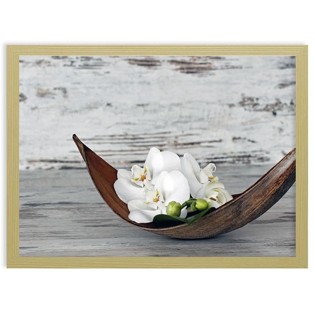 Glezna bēšā rāmī - Flower On The Wood Home Trends DECO